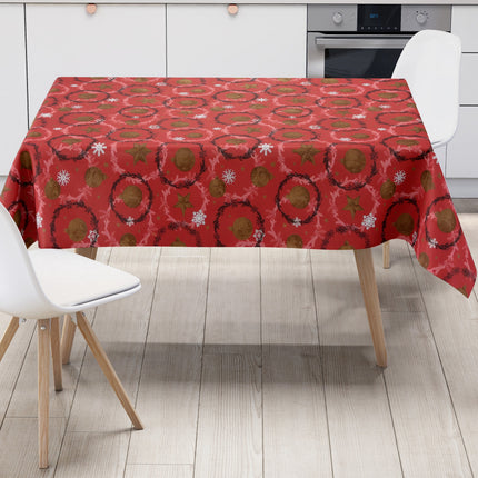 Wachstuch Tischdecke Weihanchten Schneeflocken Weihnachtskugeln rot