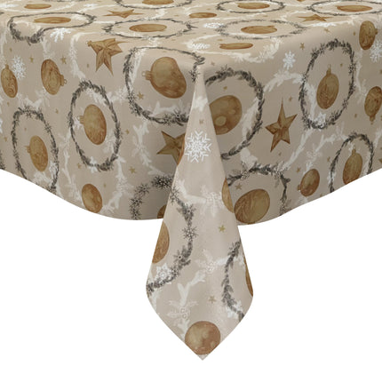 Wachstuch Tischdecke P1265-2 taupe Weihnachten Advent Weihnachtskugeln Schneeflocken - Größe, Form und Einfassung frei wählbar