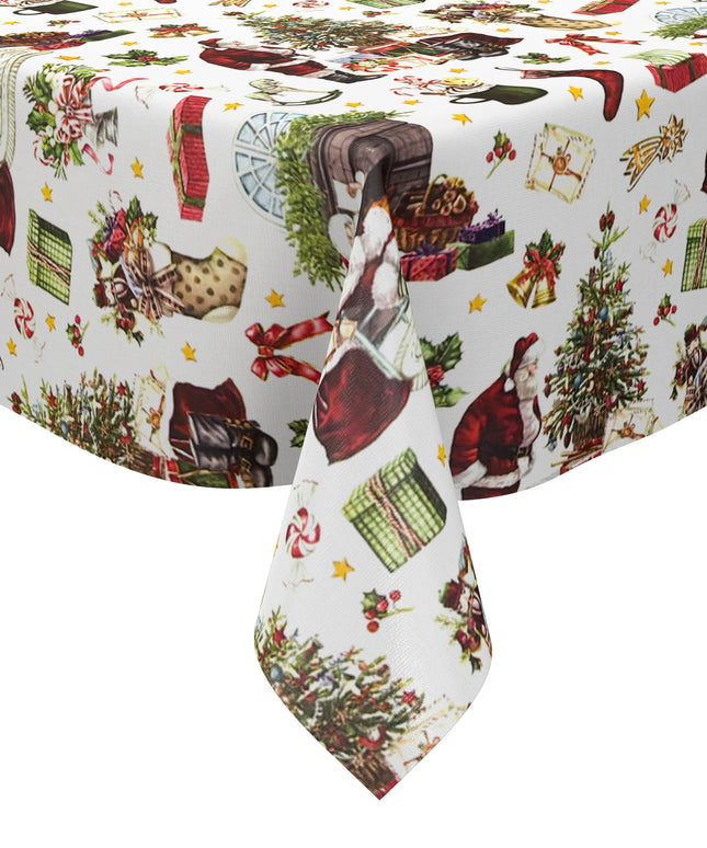 Wachstuch Tischdecke P1267-1 Weihnachten Advent Weihnachtsmann Weihnachtsbaum Geschenke - Größe, Form und Einfassung frei wählbar