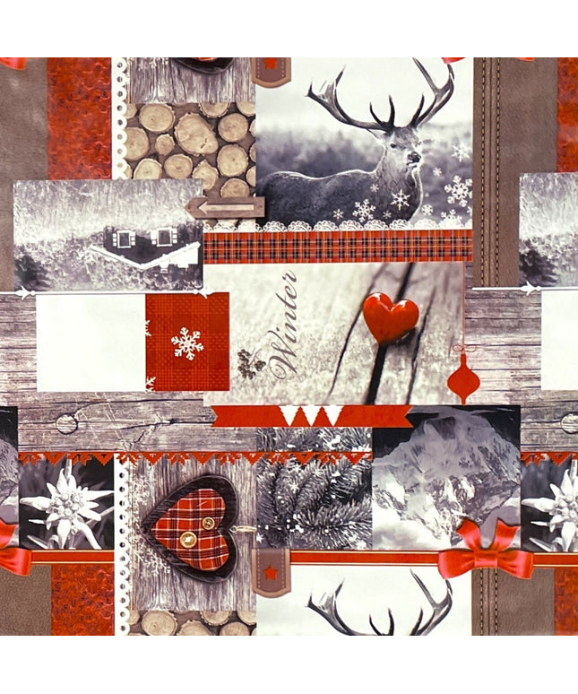 Wachstuch Rolle Weihnachten P192-1 Hirsch Holz Herz Winter Rollenware