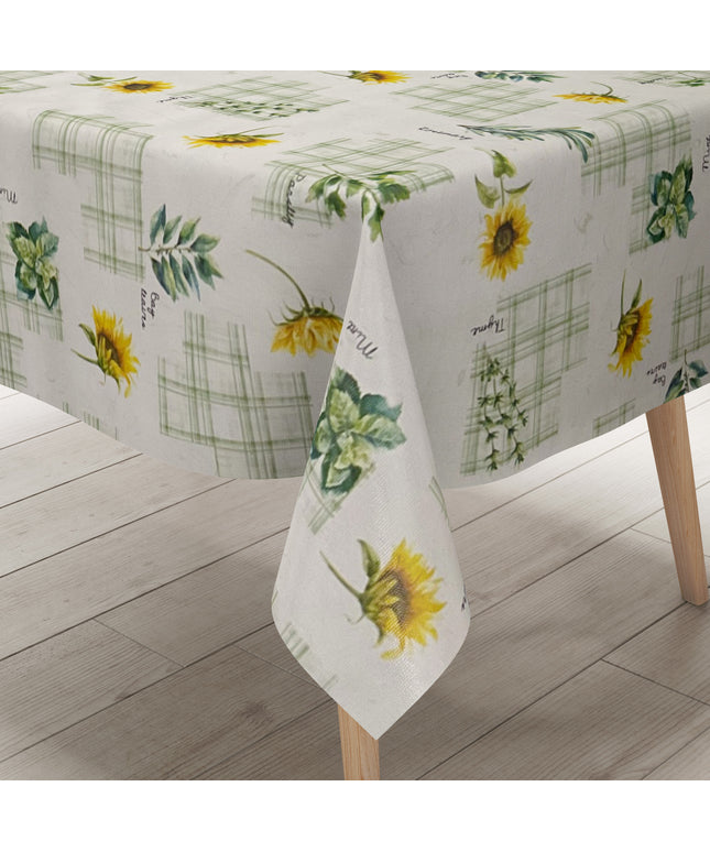 Wachstuch Tischdecke geprägt Sonnenblumen Kräuter