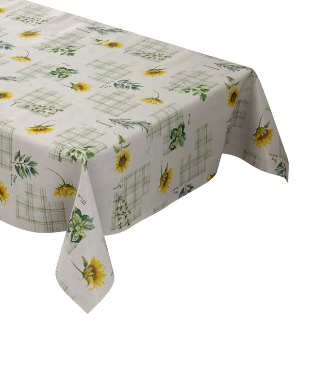 Wachstuch Tischdecke geprägt Sonnenblumen Kräuter