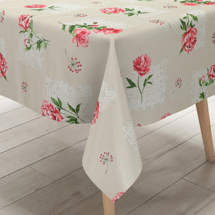 Wachstuch Tischdecke Rosenblüten beige