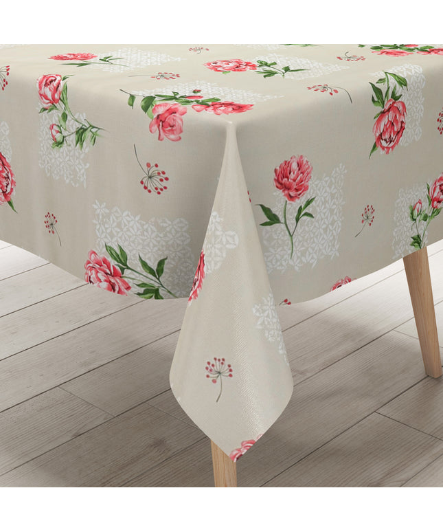 Wachstuch Tischdecke Rosenblüten beige
