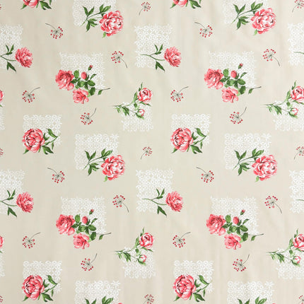 Wachstuch Tischdecke Rosenblüten beige