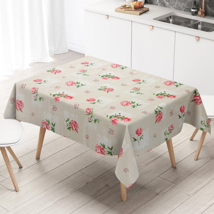 Wachstuch Tischdecke Rosenblüten beige