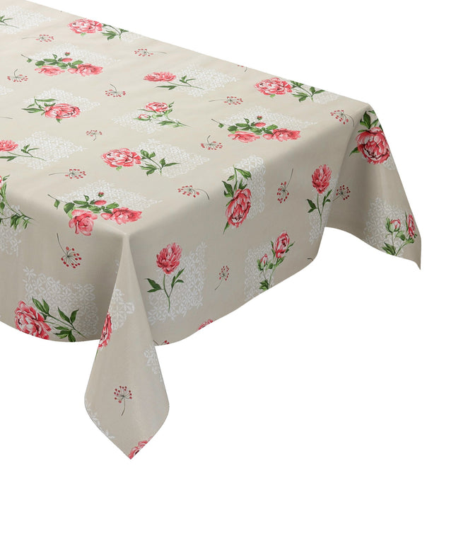 Wachstuch Tischdecke Rosenblüten beige