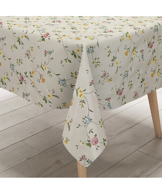 Wachstuch Tischdecke P672-1 Blumenranken Blüten auf beige klassik eckig rund oval abwischbar pvc