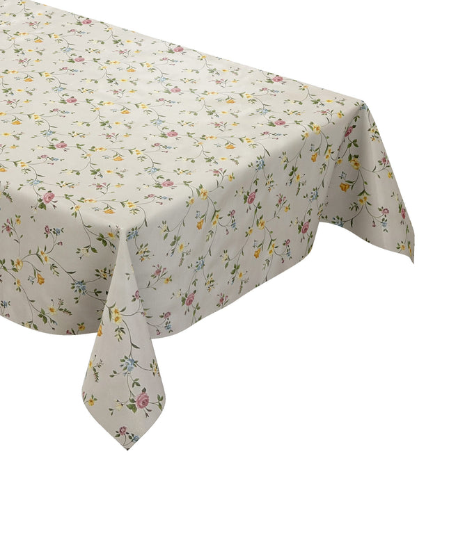 Wachstuch Tischdecke P672-1 Blumenranken Blüten auf beige klassik eckig rund oval abwischbar pvc