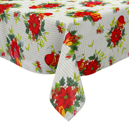 Wachstuch Tischdecke Weihnachten P673-1 Weihnachtsstern Granatapfel - Größe, Form und Einfassung frei wählbar
