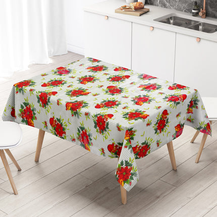 Wachstuch Tischdecke Weihnachten P673-1 Weihnachtsstern Granatapfel - Größe, Form und Einfassung frei wählbar