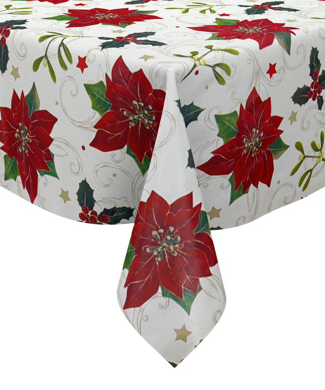 Wachstuch Tischdecke Weihnachten P847-3 Weihnachtsstern Festtage - Größe, Form und Einfassung frei wählbar