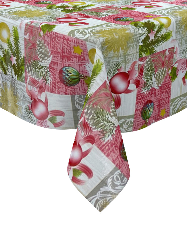 Wachstuch Tischdecke Weihnachten P848-2 Weihnachtsglocken rot-grün - Größe, Form und Einfassung frei wählbar