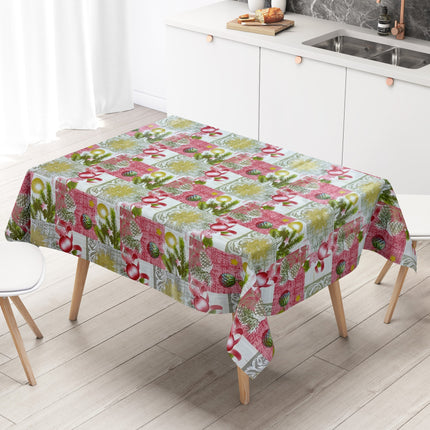Wachstuch Tischdecke Weihnachten P848-2 Weihnachtsglocken rot-grün - Größe, Form und Einfassung frei wählbar