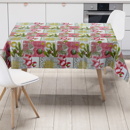 Wachstuch Tischdecke Weihnachten P848-2 Weihnachtsglocken rot-grün - Größe, Form und Einfassung frei wählbar