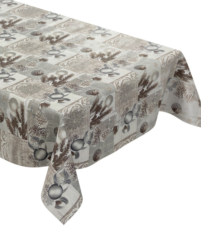 Wachstuch Rolle Weihnachten P848-3 Weihnachtskugeln Tannenzweig grau Rollenware