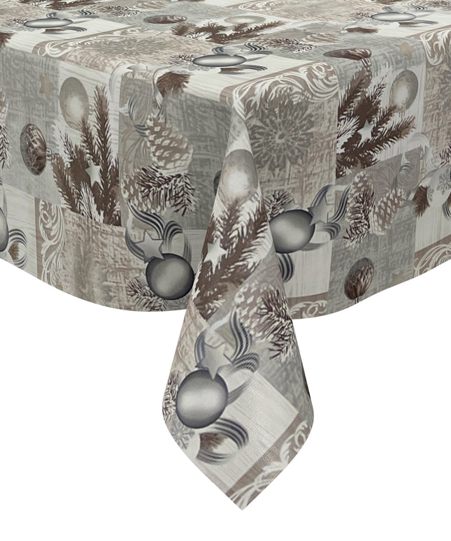 Wachstuch Tischdecke Weihnachten P848-3 Weihnachtsglocken silber-bronze - Größe, Form und Einfassung frei wählbar