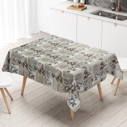 Wachstuch Rolle Weihnachten P848-3 Weihnachtskugeln Tannenzweig grau Rollenware