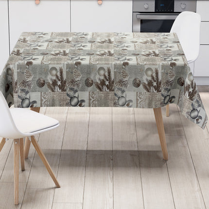 Wachstuch Rolle Weihnachten P848-3 Weihnachtskugeln Tannenzweig grau Rollenware
