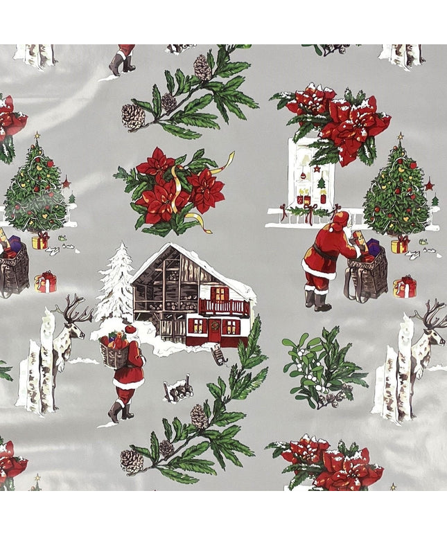 Wachstuch Rolle Weihnachten P984-2 Weihnachtsmann Weihnachtsbaum grau Rollenware