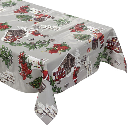 KEVKUS Wachstuch Tischdecke Weihnachten P984-2 Weihnachtsmann auf grau eckig rund oval