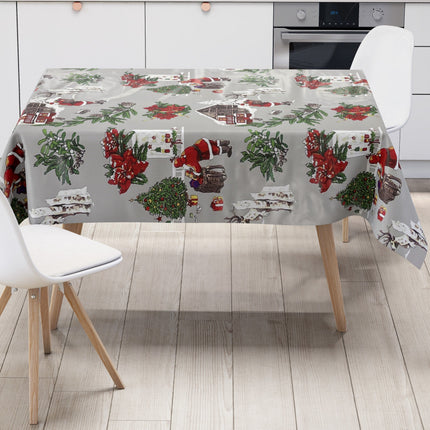 Wachstuch Rolle Weihnachten P984-2 Weihnachtsmann Weihnachtsbaum grau Rollenware