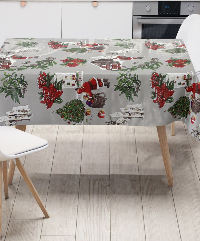 Wachstuch Rolle Weihnachten P984-2 Weihnachtsmann Weihnachtsbaum grau Rollenware