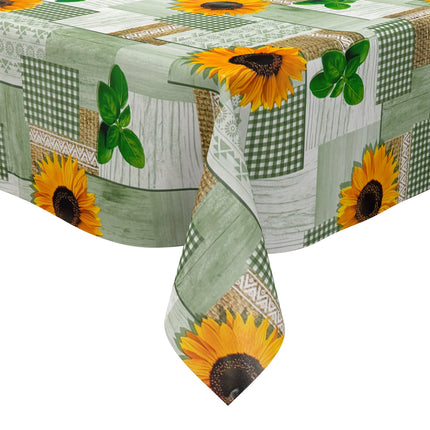 Wachstuch Tischdecke 160 cm Breite Übergröße PC130-2 grün Sonnenblumen Holz eckig rund oval