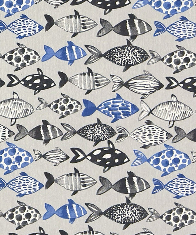 Jacquard Tischdecke beschichtete Baumwolle 160 cm Breite POUSSIN Fische maritim eckig rund oval