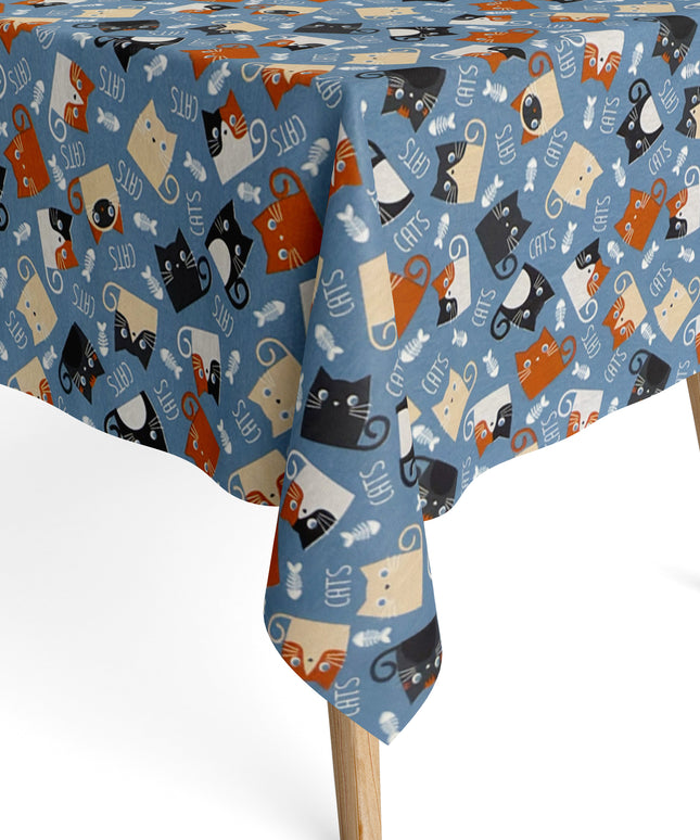 Jacquard Tischdecke Katzen auf blau