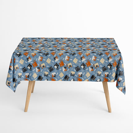 Jacquard Tischdecke Katzen auf blau