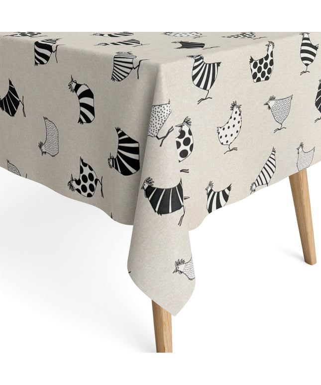 Baumwoll Tischdecke Hühner beige