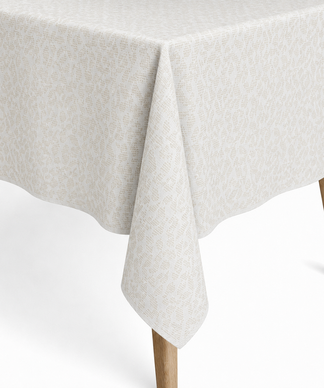 Jacquard Tischdecke aus beschichteter Baumwolle mit Fleckenschutz RIBALTO ORO beige goldene Blätter - Größe, Form und Einfassung frei wählbar