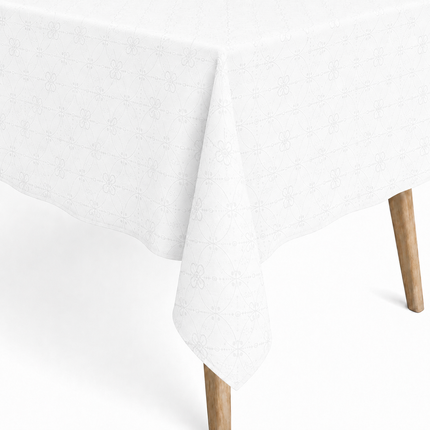 Jacquard Tischdecke aus beschichteter Baumwolle mit Fleckenschutz RIVERA weiß floral Blumen - Größe, Form und Einfassung frei wählbar