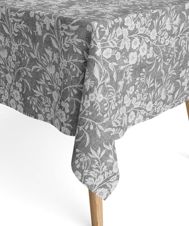 Jacquard Tischdecke Blumenranken auf grau