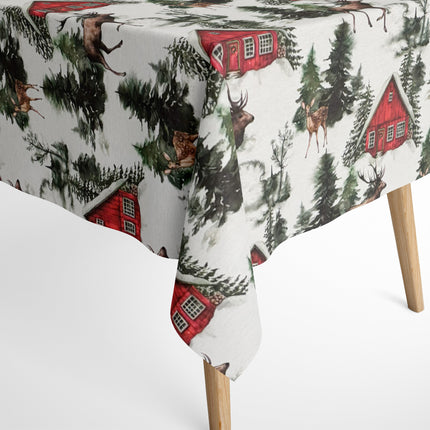 Baumwolltischdecke Winter Wald Hirsch