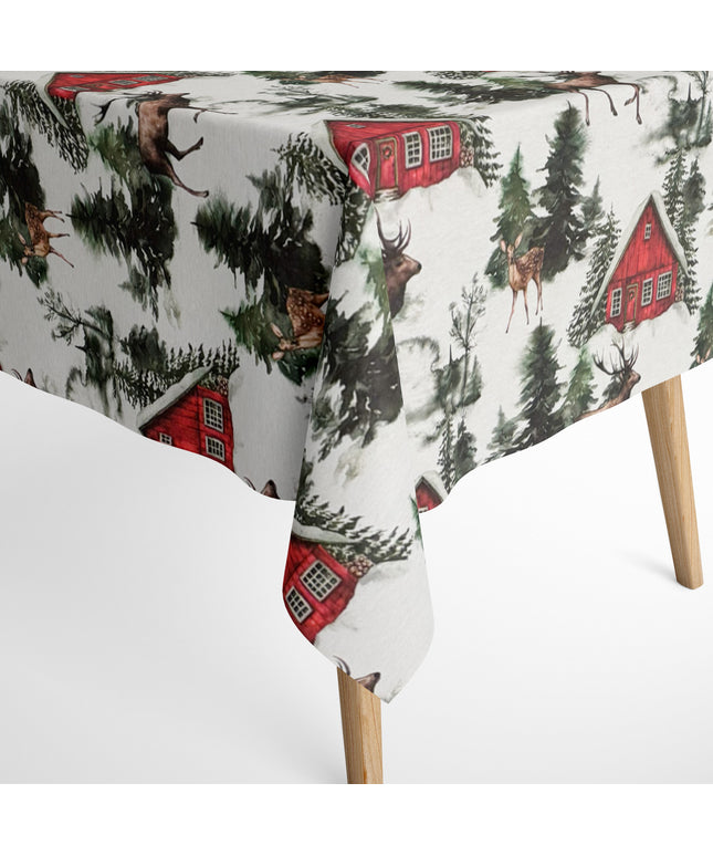 Baumwolltischdecke Winter Wald Hirsch
