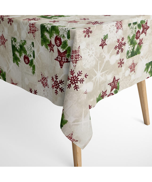 Baumwolltischdecke Weihnachten Advent SHOW C-101 Schneeflocken Sterne Tannenzweige eckig rund oval