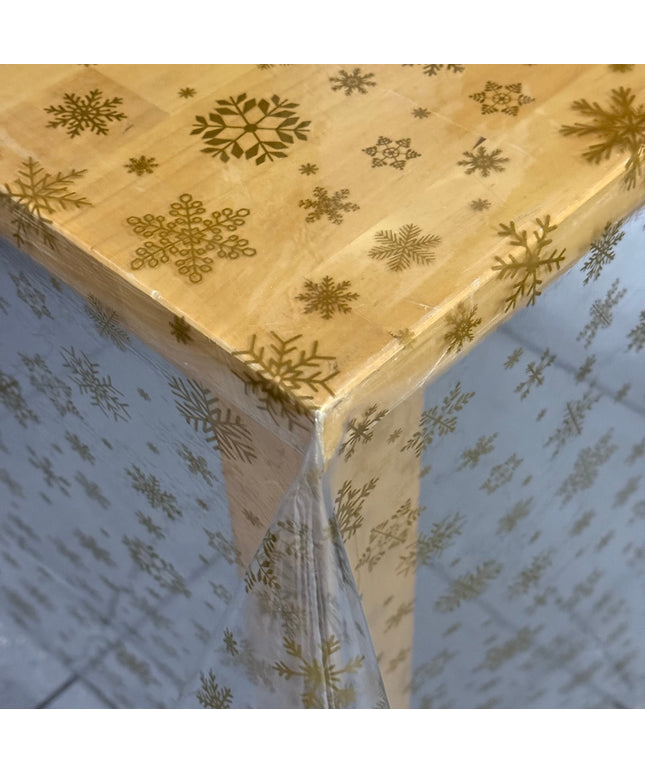 Tischdecke Tischfolie transparent glasklar TF1097-1 Schneeflocken gold 0,15 mm 150 my Stärke