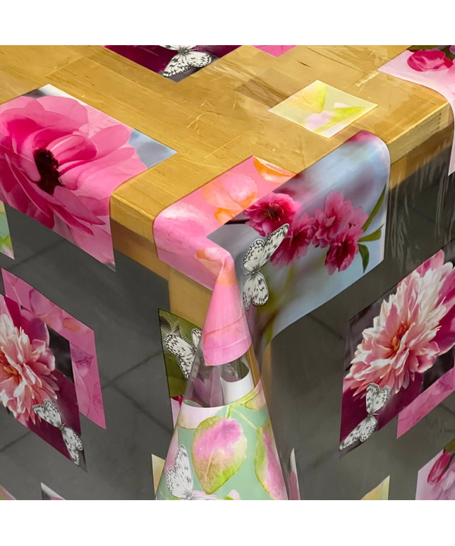 Tischdecke Tischfolie transparent glasklar TF31489 Blumen Blüten pink rosa 0,15 mm 150 my Stärke