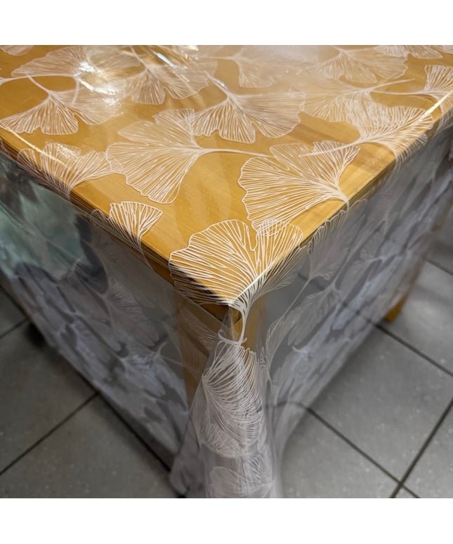 Tischdecke Tischfolie transparent glasklar TF36019 Ginko weiß 0,15 mm 150 my Stärke
