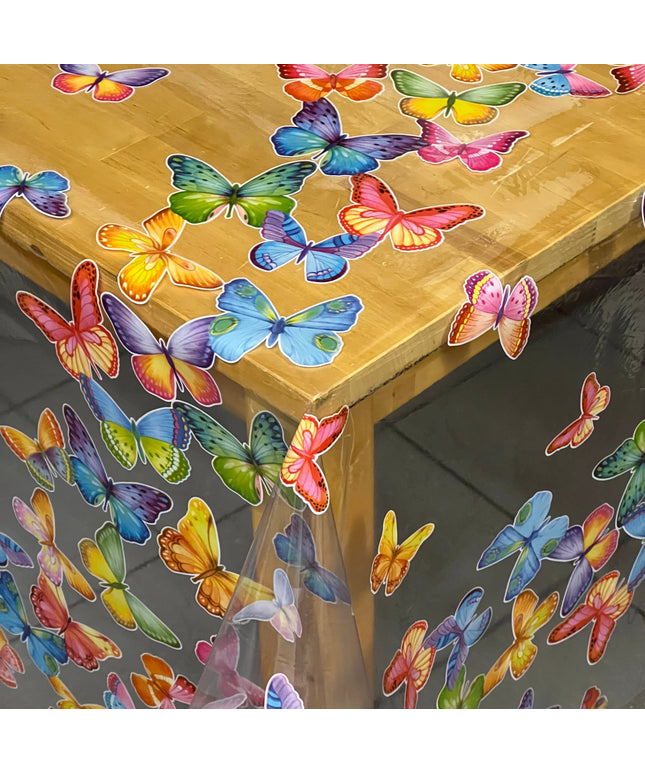 Tischdecke Tischfolie transparent glasklar TF9069-01 Schmetterlinge bunt 0,15 mm 150 my Stärke
