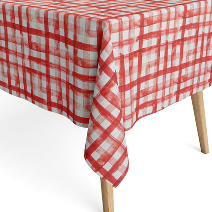 beschichtete Baumwoll Tischdecke kariert rot