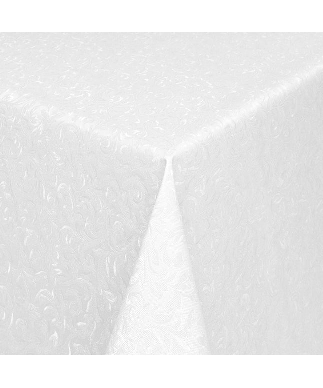 Wachstuch Tischdecke Damast geprägt 03032-01 weiß floral Blumenranken eckig rund oval