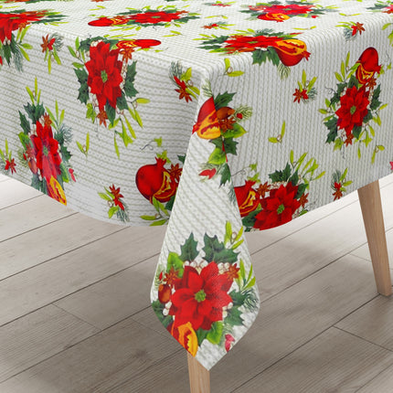 Wachstuch Tischdecke Weihnachten P673-1 Weihnachtsstern Granatapfel - Größe, Form und Einfassung frei wählbar